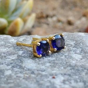14kt Yellow Gold Plated Natural Iolite Studs